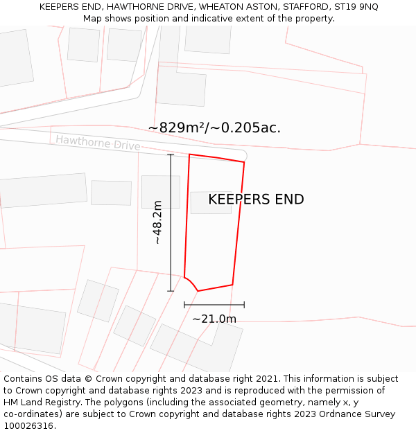 KEEPERS END, HAWTHORNE DRIVE, WHEATON ASTON, STAFFORD, ST19 9NQ: Plot and title map