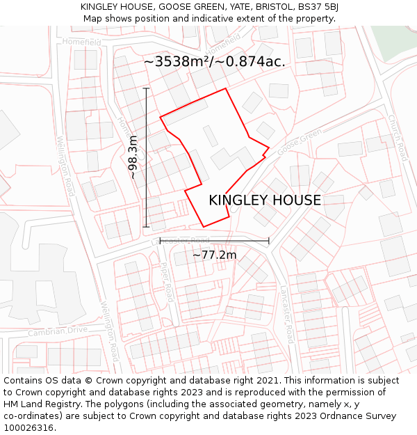 KINGLEY HOUSE, GOOSE GREEN, YATE, BRISTOL, BS37 5BJ: Plot and title map