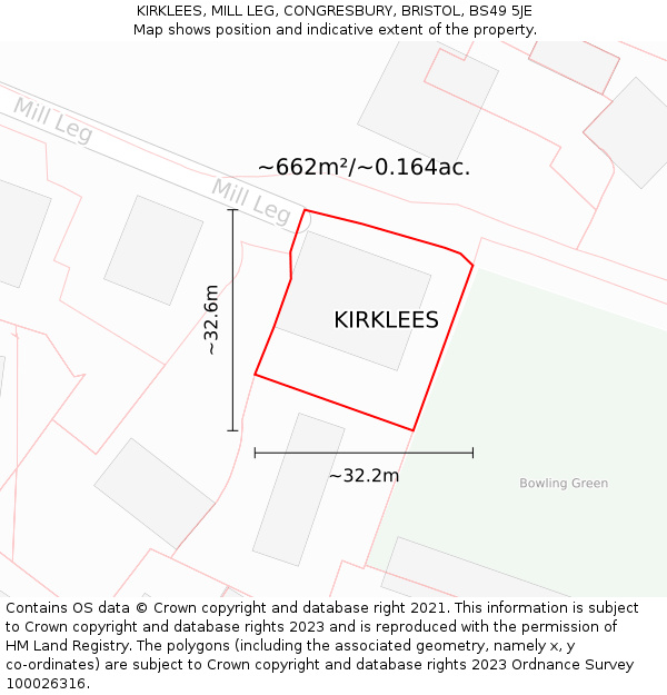 KIRKLEES, MILL LEG, CONGRESBURY, BRISTOL, BS49 5JE: Plot and title map