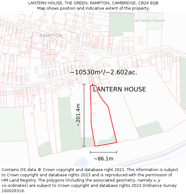 LANTERN HOUSE, THE GREEN, RAMPTON, CAMBRIDGE, CB24 8QB: Plot and title map