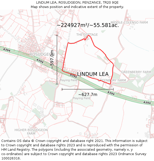 LINDUM LEA, ROSUDGEON, PENZANCE, TR20 9QE: Plot and title map