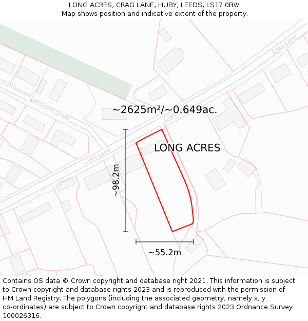 LONG ACRES, CRAG LANE, HUBY, LEEDS, LS17 0BW: Plot and title map