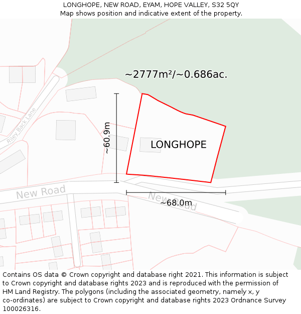 LONGHOPE, NEW ROAD, EYAM, HOPE VALLEY, S32 5QY: Plot and title map