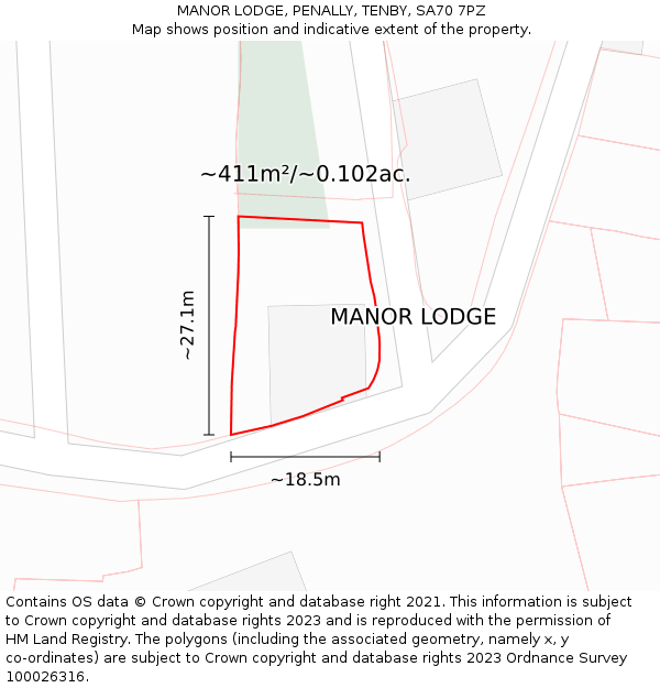 MANOR LODGE, PENALLY, TENBY, SA70 7PZ: Plot and title map