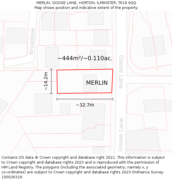 MERLIN, GOOSE LANE, HORTON, ILMINSTER, TA19 9QQ: Plot and title map