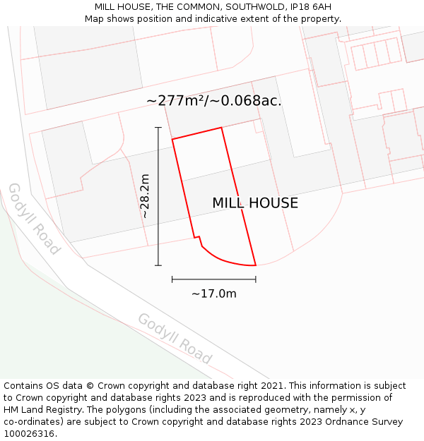 MILL HOUSE, THE COMMON, SOUTHWOLD, IP18 6AH: Plot and title map