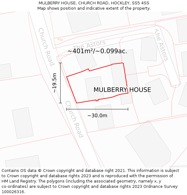 MULBERRY HOUSE, CHURCH ROAD, HOCKLEY, SS5 4SS: Plot and title map