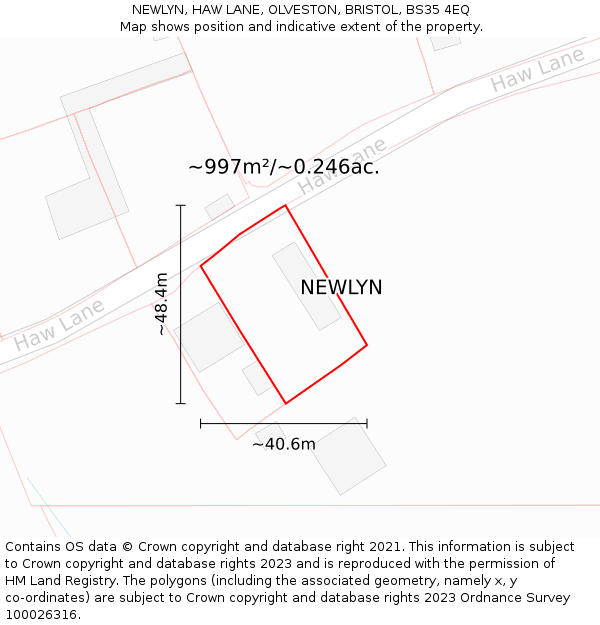 NEWLYN, HAW LANE, OLVESTON, BRISTOL, BS35 4EQ: Plot and title map