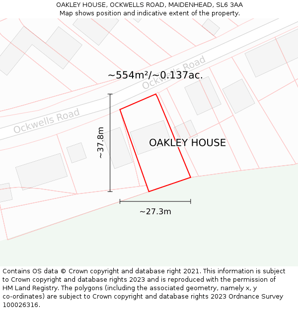 OAKLEY HOUSE, OCKWELLS ROAD, MAIDENHEAD, SL6 3AA: Plot and title map