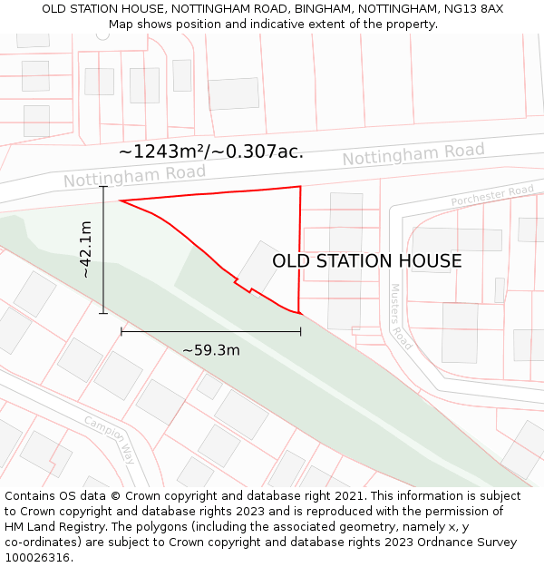 OLD STATION HOUSE, NOTTINGHAM ROAD, BINGHAM, NOTTINGHAM, NG13 8AX: Plot and title map