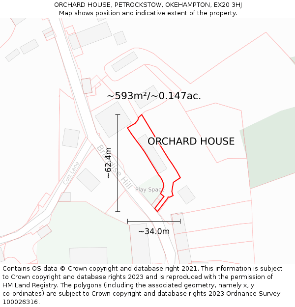 ORCHARD HOUSE, PETROCKSTOW, OKEHAMPTON, EX20 3HJ: Plot and title map