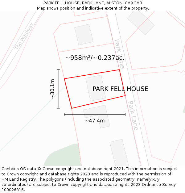 PARK FELL HOUSE, PARK LANE, ALSTON, CA9 3AB: Plot and title map