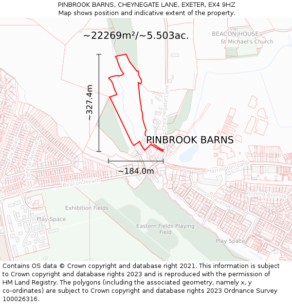 PINBROOK BARNS, CHEYNEGATE LANE, EXETER, EX4 9HZ: Plot and title map