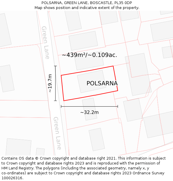 POLSARNA, GREEN LANE, BOSCASTLE, PL35 0DP: Plot and title map