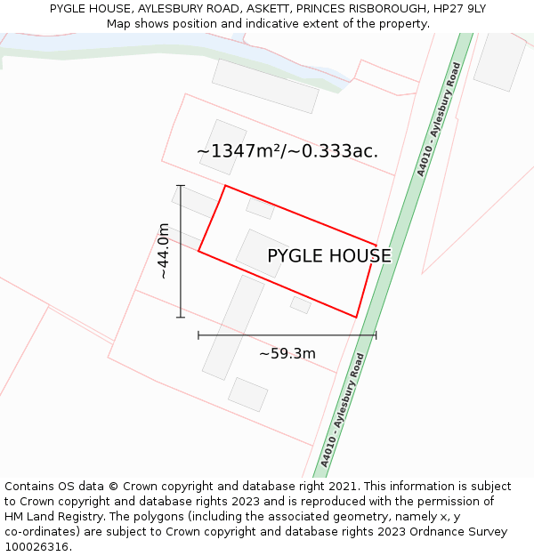 PYGLE HOUSE, AYLESBURY ROAD, ASKETT, PRINCES RISBOROUGH, HP27 9LY: Plot and title map