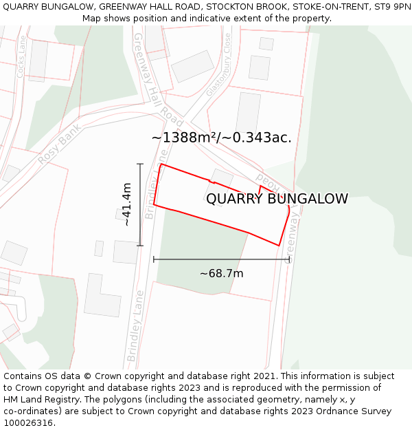 QUARRY BUNGALOW, GREENWAY HALL ROAD, STOCKTON BROOK, STOKE-ON-TRENT, ST9 9PN: Plot and title map