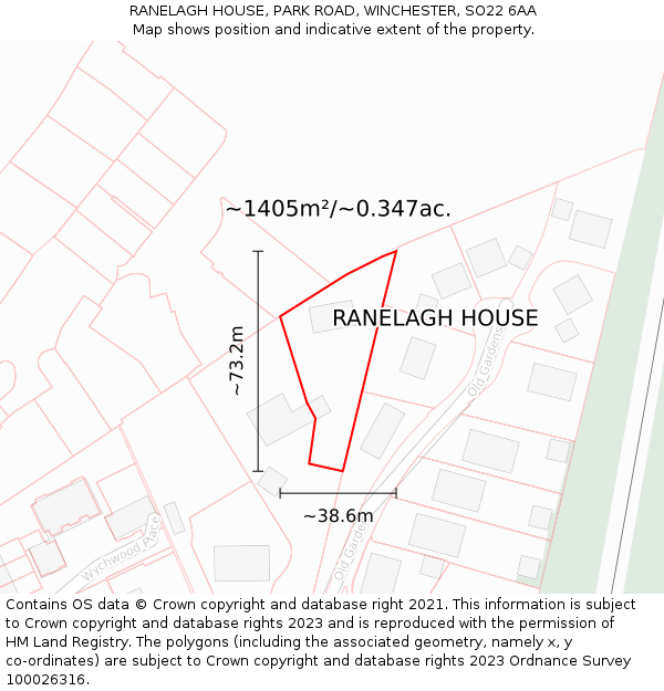 RANELAGH HOUSE, PARK ROAD, WINCHESTER, SO22 6AA: Plot and title map