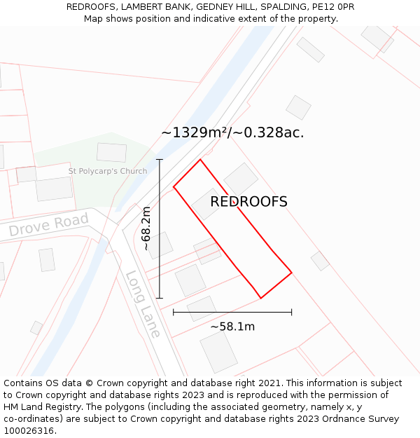 REDROOFS, LAMBERT BANK, GEDNEY HILL, SPALDING, PE12 0PR: Plot and title map