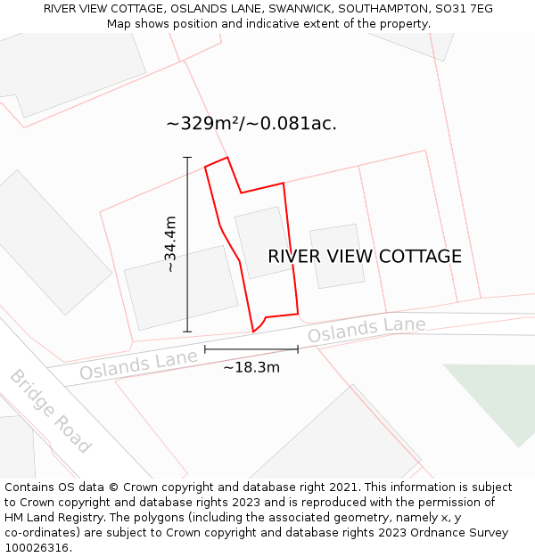 RIVER VIEW COTTAGE, OSLANDS LANE, SWANWICK, SOUTHAMPTON, SO31 7EG: Plot and title map