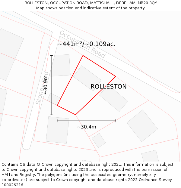 ROLLESTON, OCCUPATION ROAD, MATTISHALL, DEREHAM, NR20 3QY: Plot and title map