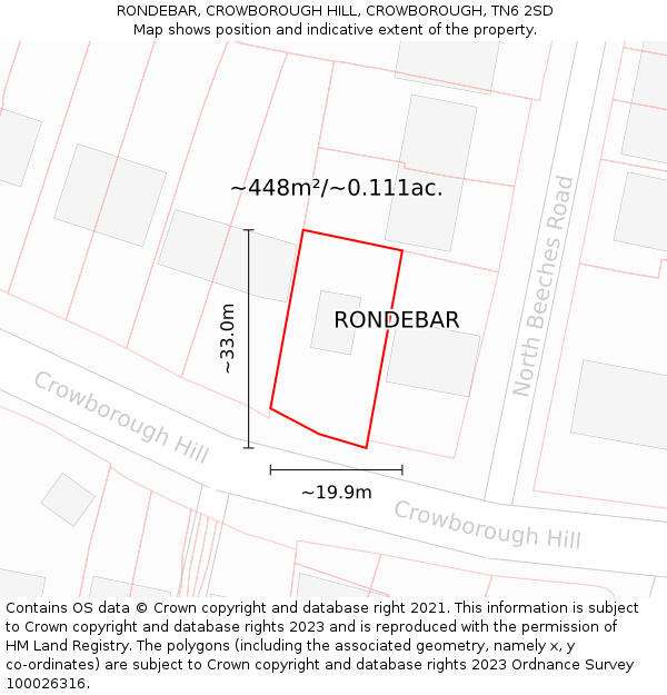 RONDEBAR, CROWBOROUGH HILL, CROWBOROUGH, TN6 2SD: Plot and title map