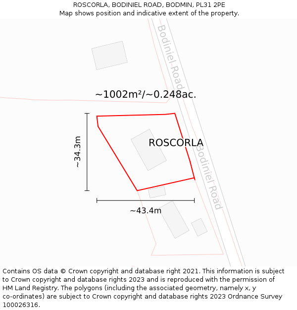 ROSCORLA, BODINIEL ROAD, BODMIN, PL31 2PE: Plot and title map