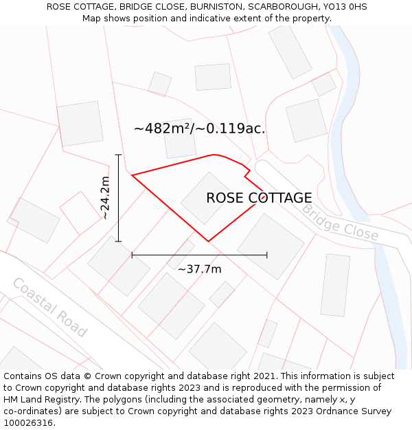 ROSE COTTAGE, BRIDGE CLOSE, BURNISTON, SCARBOROUGH, YO13 0HS: Plot and title map
