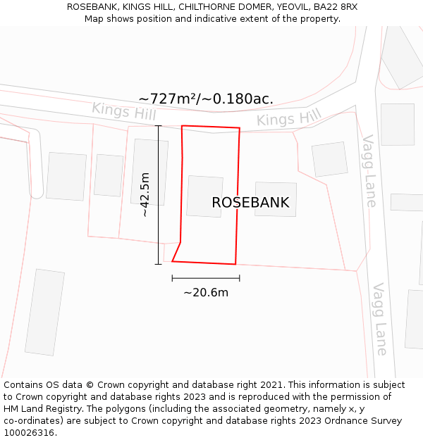 ROSEBANK, KINGS HILL, CHILTHORNE DOMER, YEOVIL, BA22 8RX: Plot and title map