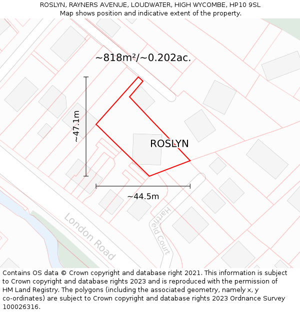 ROSLYN, RAYNERS AVENUE, LOUDWATER, HIGH WYCOMBE, HP10 9SL: Plot and title map