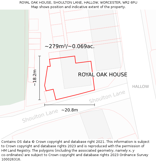 ROYAL OAK HOUSE, SHOULTON LANE, HALLOW, WORCESTER, WR2 6PU: Plot and title map