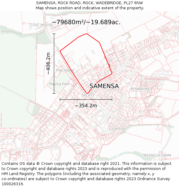 SAMENSA, ROCK ROAD, ROCK, WADEBRIDGE, PL27 6NW: Plot and title map