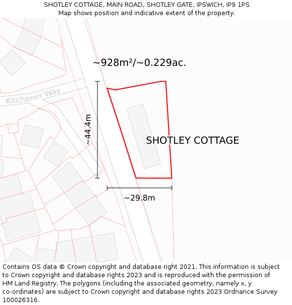 SHOTLEY COTTAGE, MAIN ROAD, SHOTLEY GATE, IPSWICH, IP9 1PS: Plot and title map