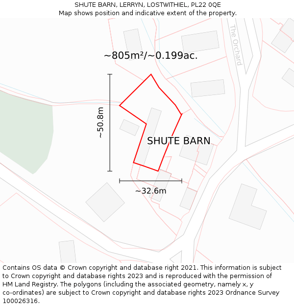 SHUTE BARN, LERRYN, LOSTWITHIEL, PL22 0QE: Plot and title map