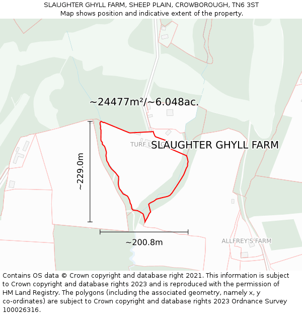 SLAUGHTER GHYLL FARM, SHEEP PLAIN, CROWBOROUGH, TN6 3ST: Plot and title map