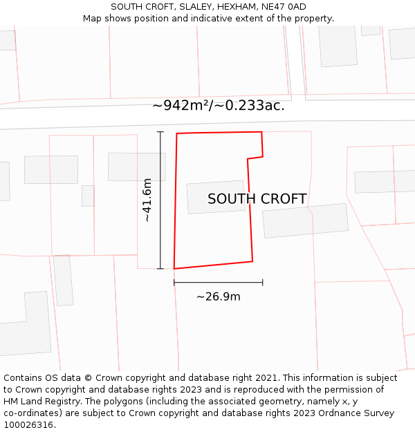 SOUTH CROFT, SLALEY, HEXHAM, NE47 0AD: Plot and title map