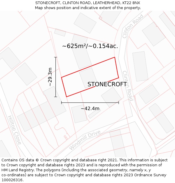 STONECROFT, CLINTON ROAD, LEATHERHEAD, KT22 8NX: Plot and title map