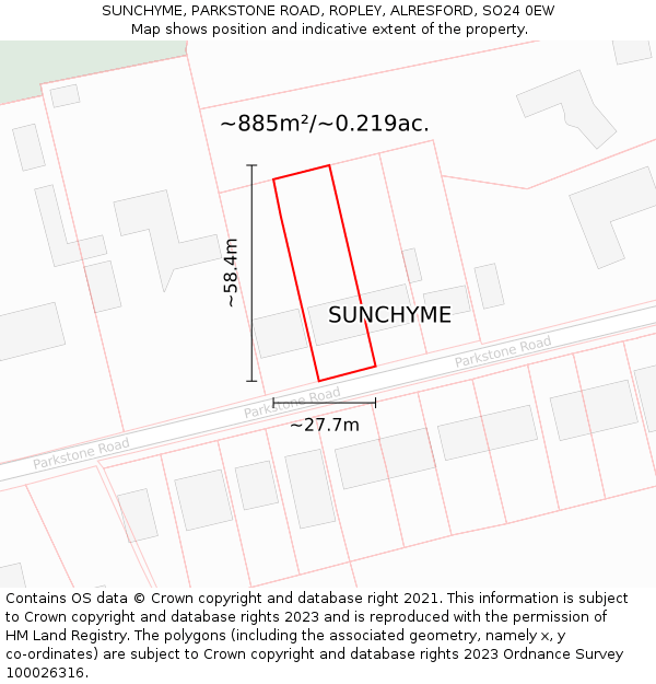 SUNCHYME, PARKSTONE ROAD, ROPLEY, ALRESFORD, SO24 0EW: Plot and title map