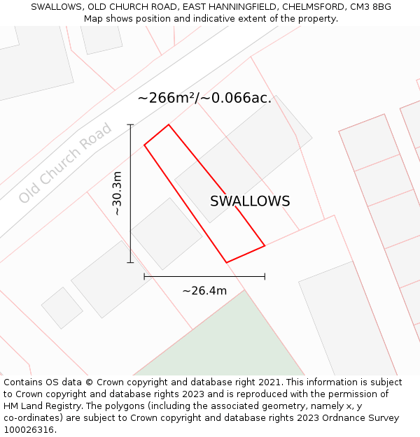 SWALLOWS, OLD CHURCH ROAD, EAST HANNINGFIELD, CHELMSFORD, CM3 8BG: Plot and title map