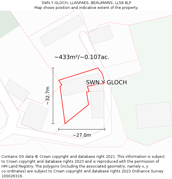 SWN Y GLOCH, LLANFAES, BEAUMARIS, LL58 8LP: Plot and title map