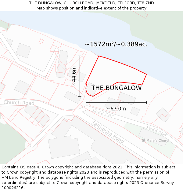 THE BUNGALOW, CHURCH ROAD, JACKFIELD, TELFORD, TF8 7ND: Plot and title map