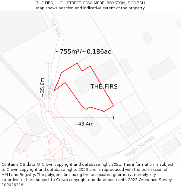 THE FIRS, HIGH STREET, FOWLMERE, ROYSTON, SG8 7SU: Plot and title map