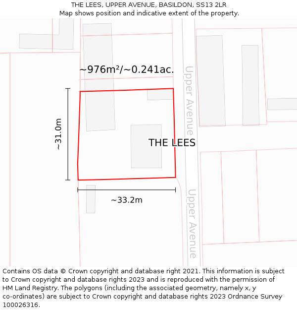 THE LEES, UPPER AVENUE, BASILDON, SS13 2LR: Plot and title map