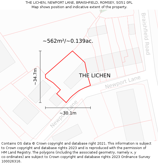 THE LICHEN, NEWPORT LANE, BRAISHFIELD, ROMSEY, SO51 0PL: Plot and title map