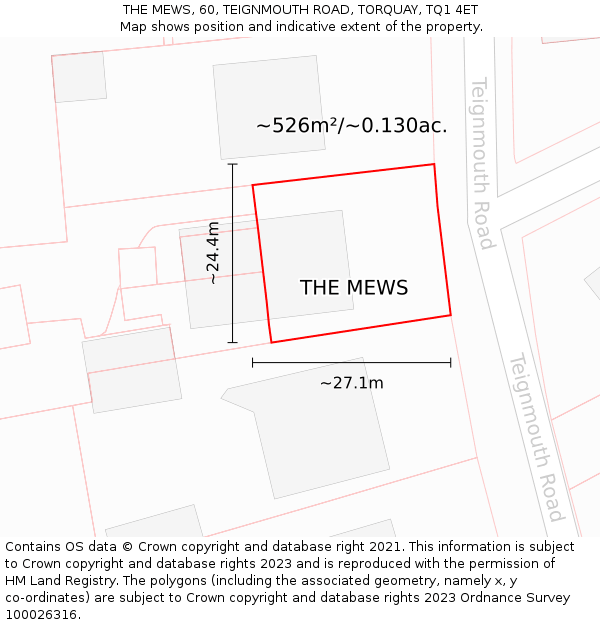 THE MEWS, 60, TEIGNMOUTH ROAD, TORQUAY, TQ1 4ET: Plot and title map