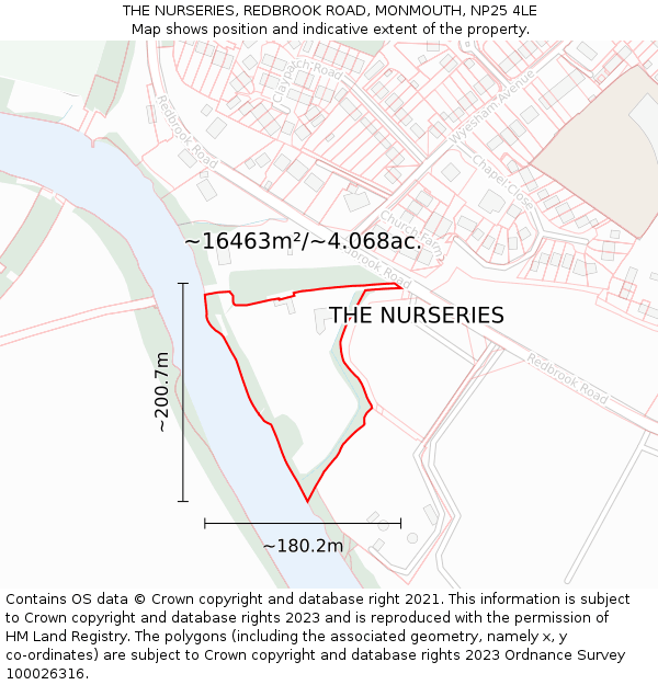 THE NURSERIES, REDBROOK ROAD, MONMOUTH, NP25 4LE: Plot and title map