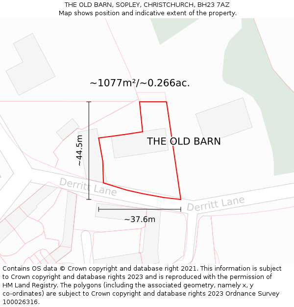 THE OLD BARN, SOPLEY, CHRISTCHURCH, BH23 7AZ: Plot and title map