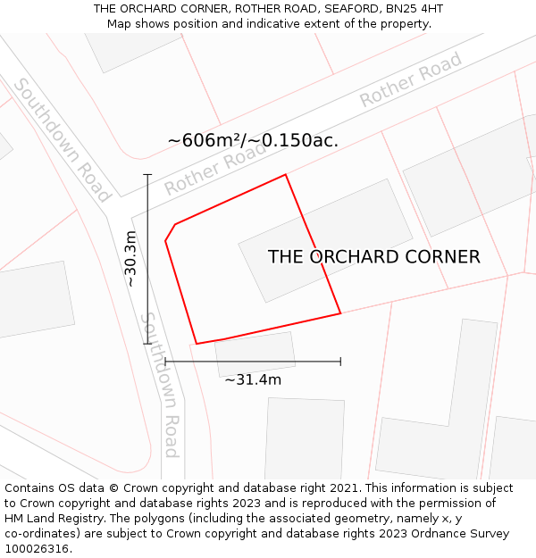 THE ORCHARD CORNER, ROTHER ROAD, SEAFORD, BN25 4HT: Plot and title map