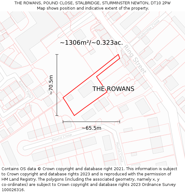 THE ROWANS, POUND CLOSE, STALBRIDGE, STURMINSTER NEWTON, DT10 2PW: Plot and title map