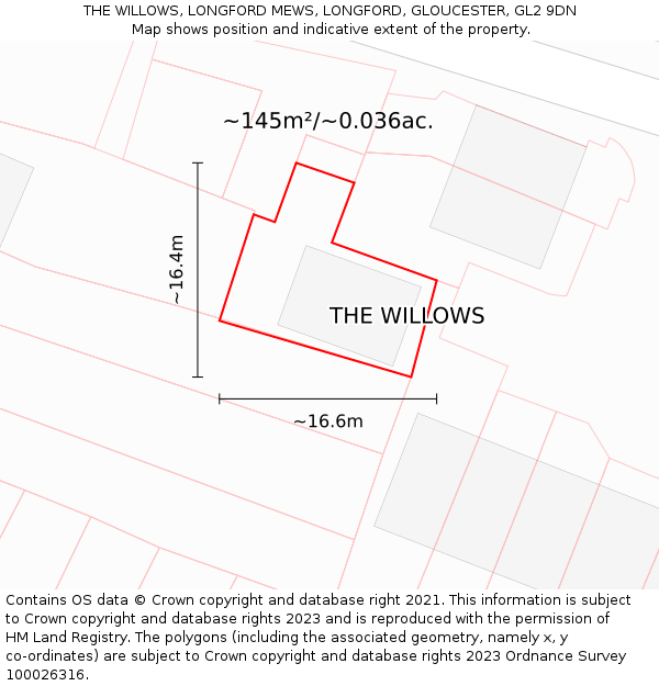 THE WILLOWS, LONGFORD MEWS, LONGFORD, GLOUCESTER, GL2 9DN: Plot and title map