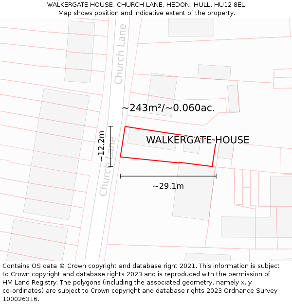 WALKERGATE HOUSE, CHURCH LANE, HEDON, HULL, HU12 8EL: Plot and title map